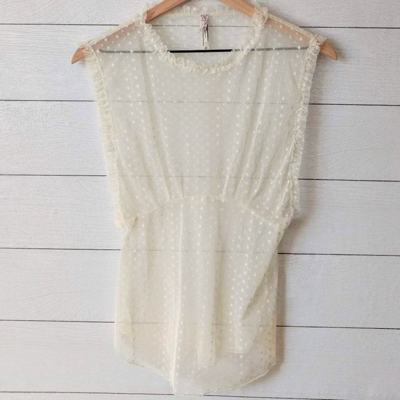 Free People Tops - Free People Intimately Ivory Sheer Dot Overlay Top